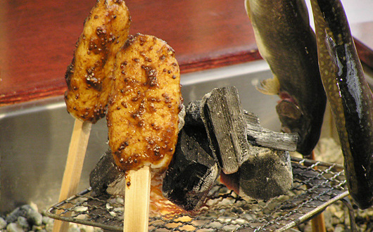 川魚の塩焼きと五平餅